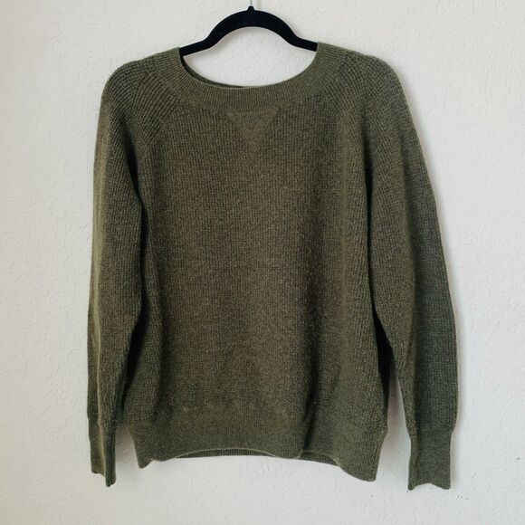 J.Crew Sweater Women S Olive Army Green Waffle Crewneck Supersoft Yarn Preppy - Picture 1 of 6